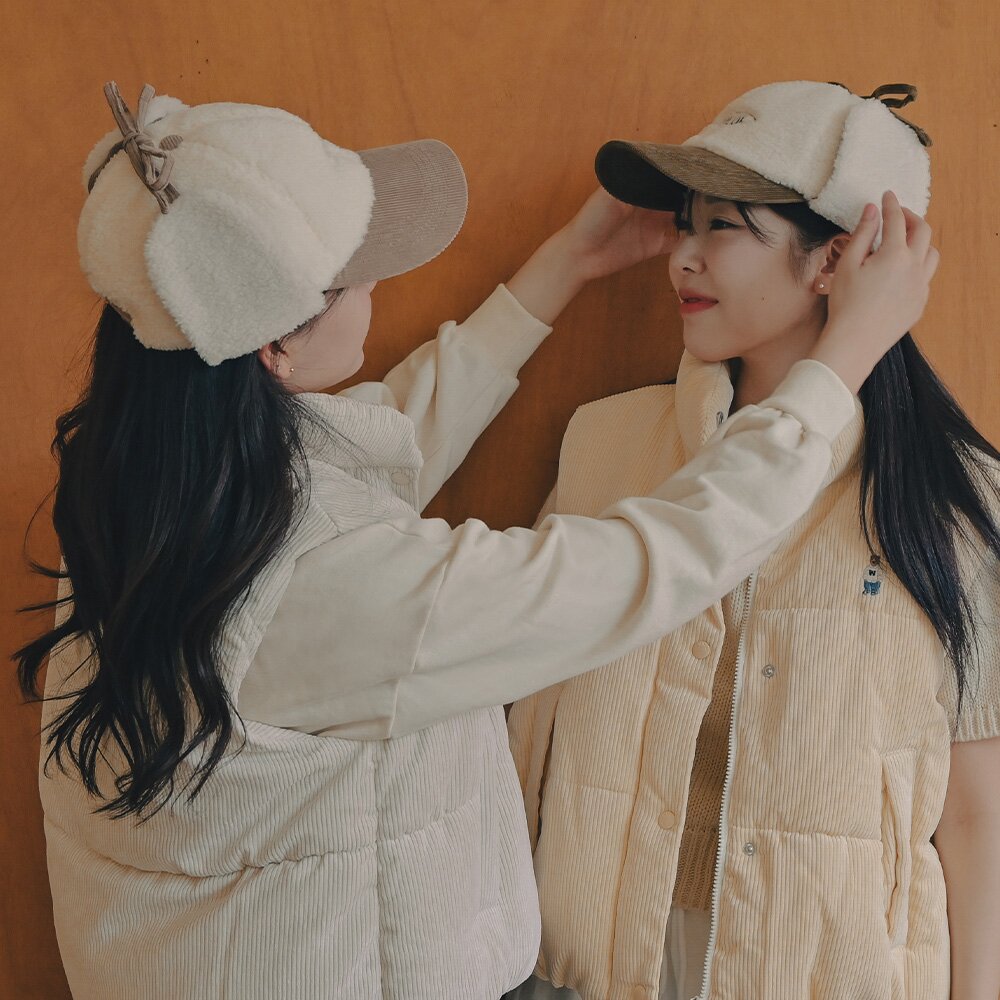 에션셜 써클 코듀로이 양털 이어머프 볼캡 4color
