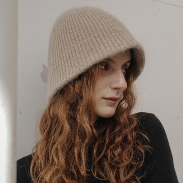 어클렛 라쿤 울 패턴 브림 비니 햇 베이지 H043BE