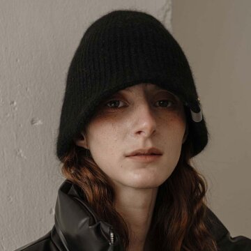 어클렛 라쿤 울 패턴 브림 비니 햇 블랙 H043BK