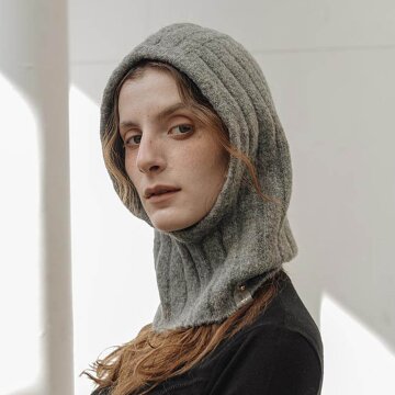 어클렛 울 혼방 와이드 스트라이프 바라클라바 그레이