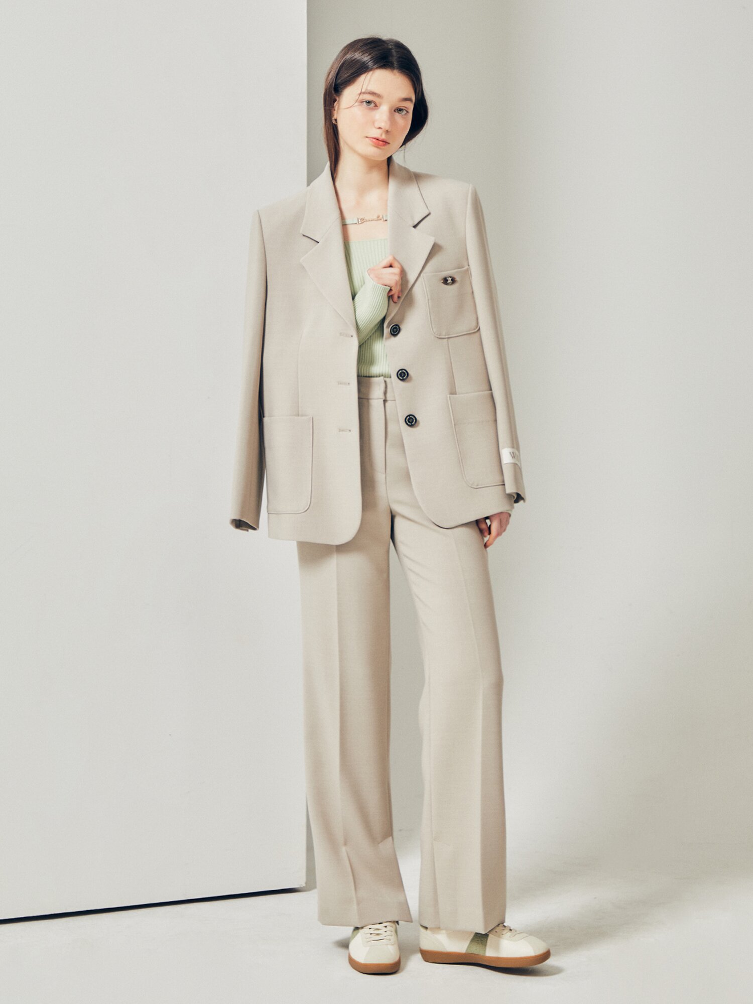 슬릿 와이드 일자핏 팬츠 (BEIGE)