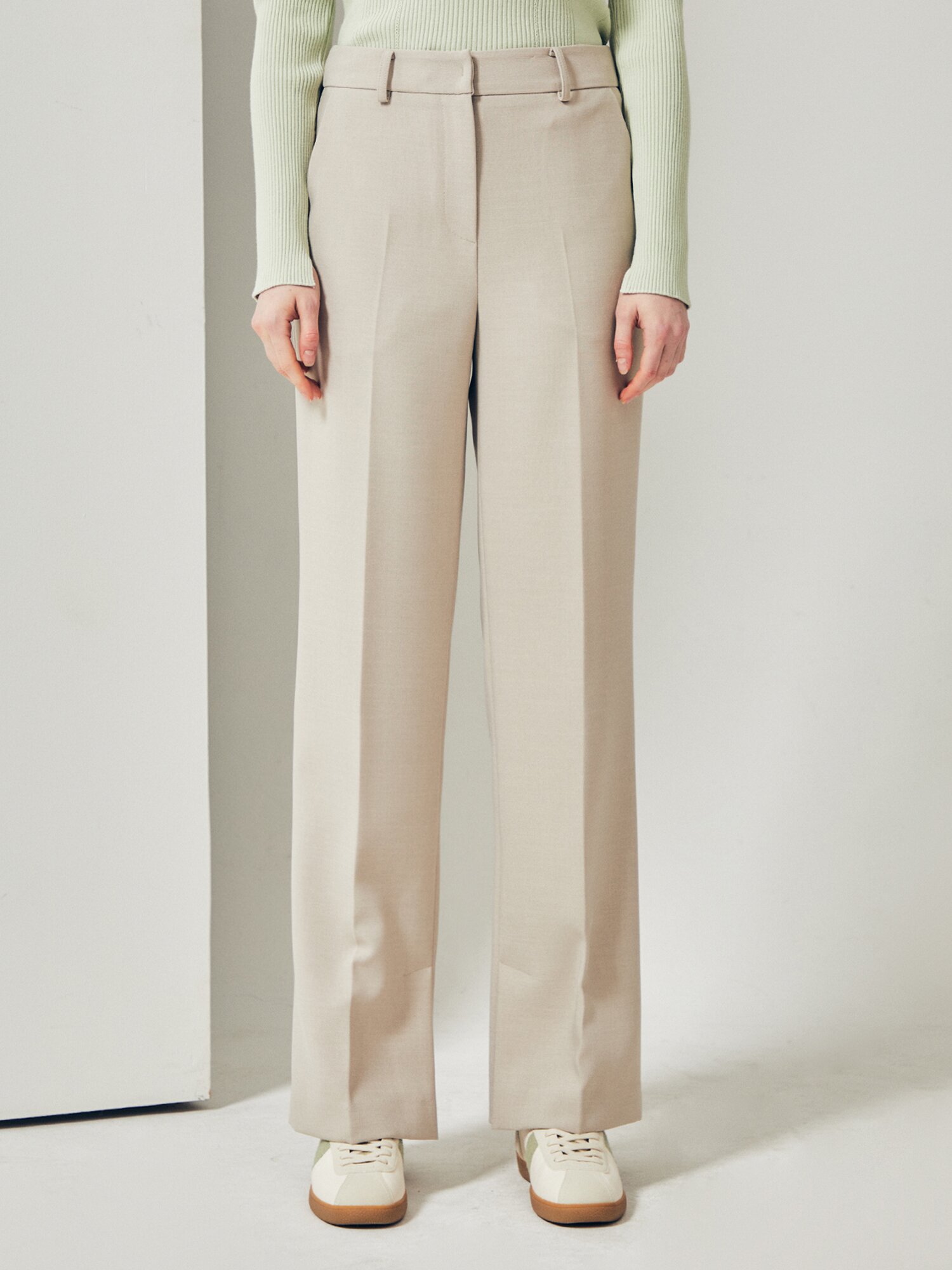 슬릿 와이드 일자핏 팬츠 (BEIGE)