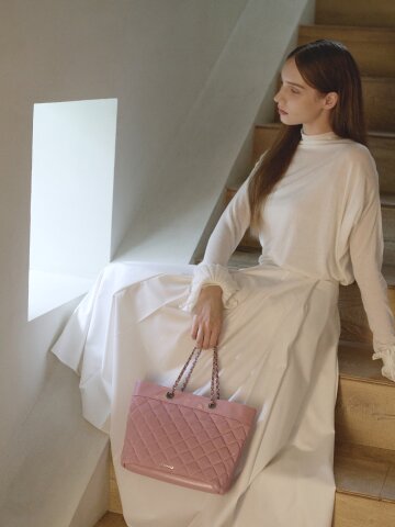 퀼티드 토트백-핑크