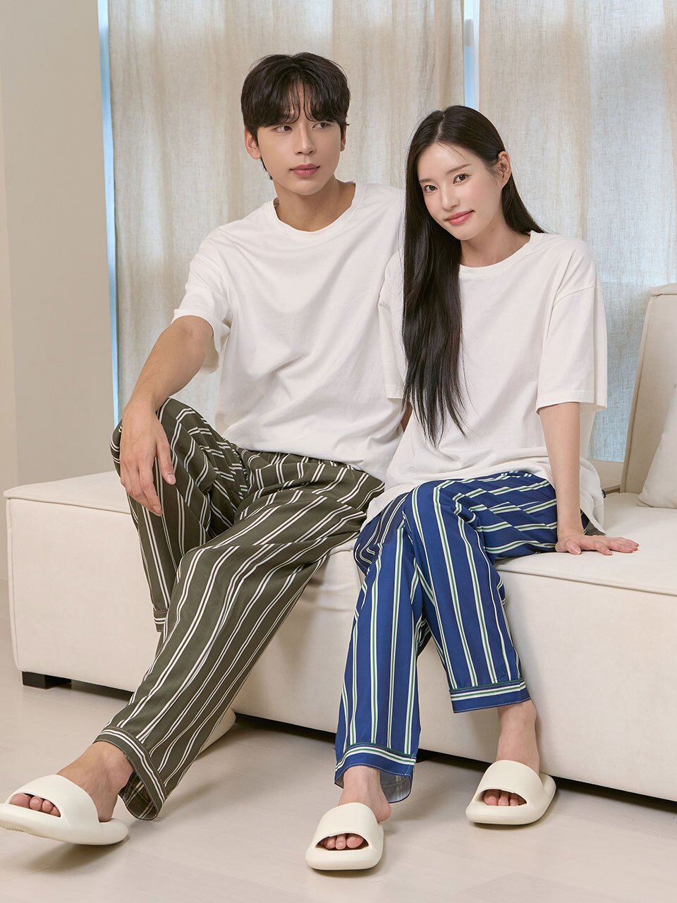 파블로 잠옷바지 남녀공용 커플 스트라이프 홈웨어 파자마 5colors