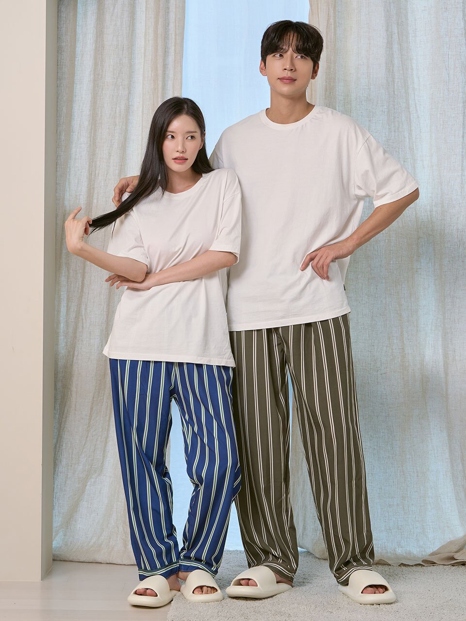 파블로 잠옷바지 남녀공용 커플 스트라이프 홈웨어 파자마 5colors