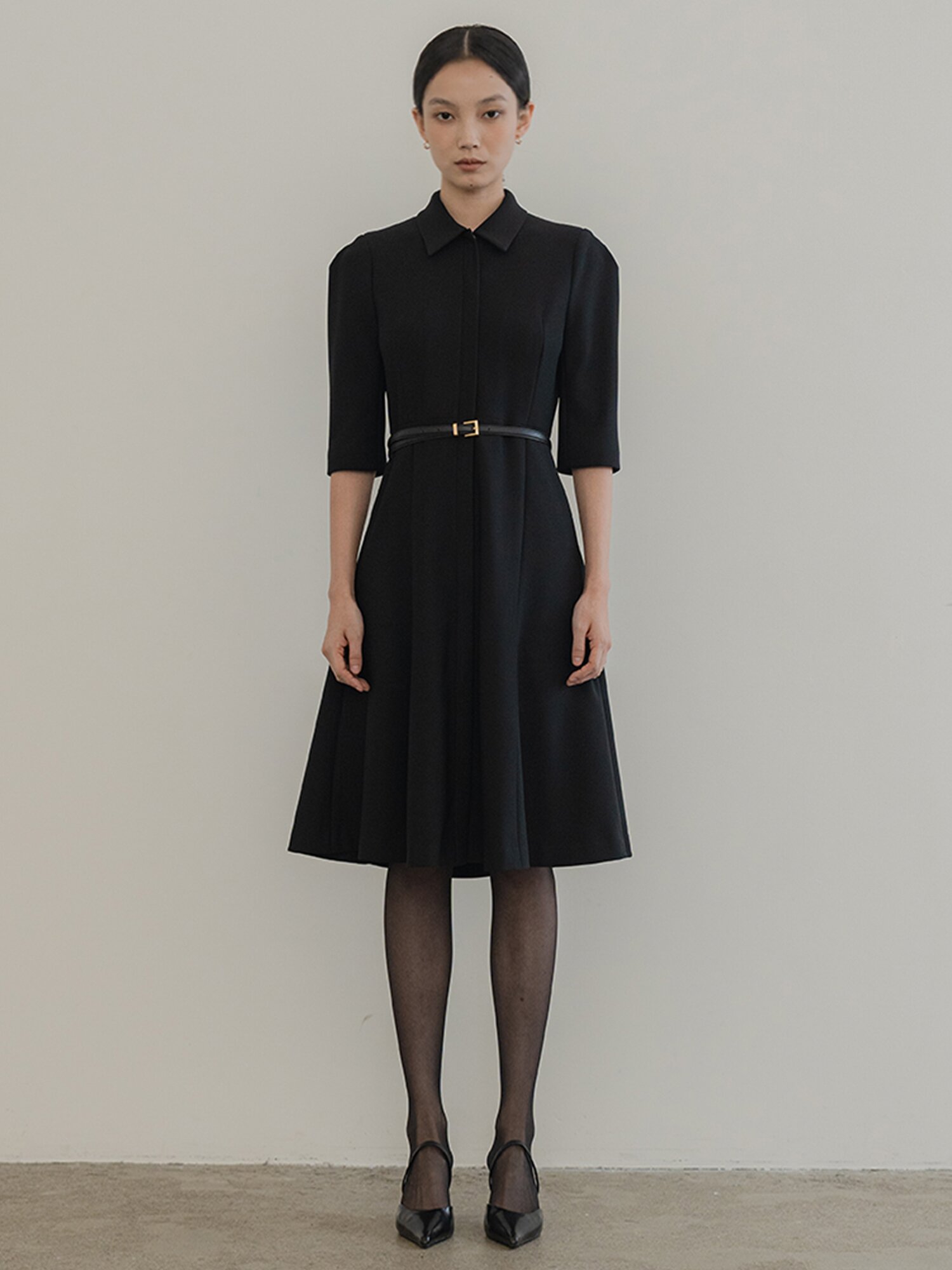[24FW] CLASSY FIT AND FLARE JIP UP MIDI DRESS