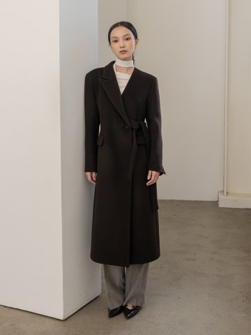 [24FW]CASHMERE ONE COLLARE SOLID LONG COAT DARK BROWN