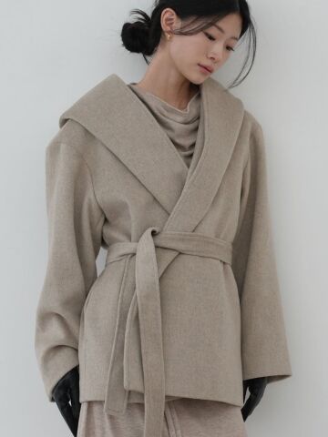 CASHMERE HOOD HALF COAT BEIGE