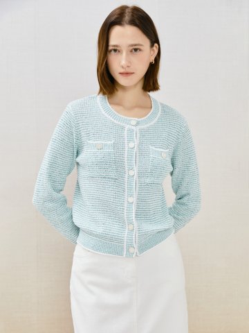 스카시 스트라이프 포켓 가디건 