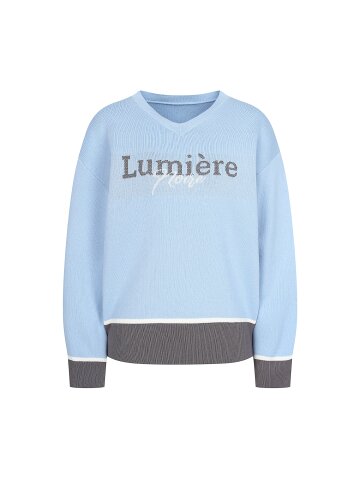 레터링 배색 브이넥 풀오버 니트 