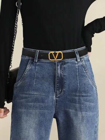 바실리 여성 금장 버클 포인트 정장 가죽 벨트 허리띠