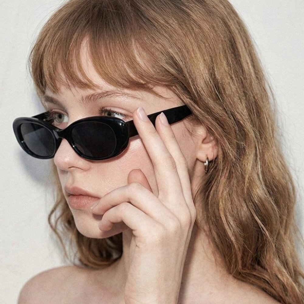 베일린 타원형 레트로 아시안핏 블랙 뿔테 선글라스 UV400