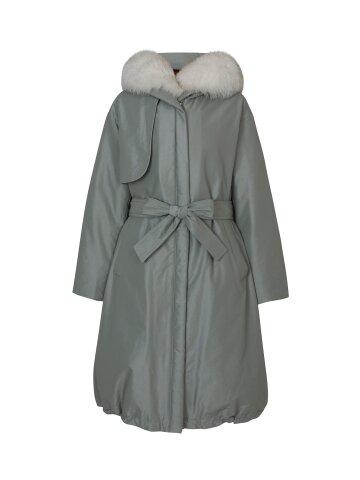 칼레이트 폭스 트리밍 후드 롱 패딩 - 블루