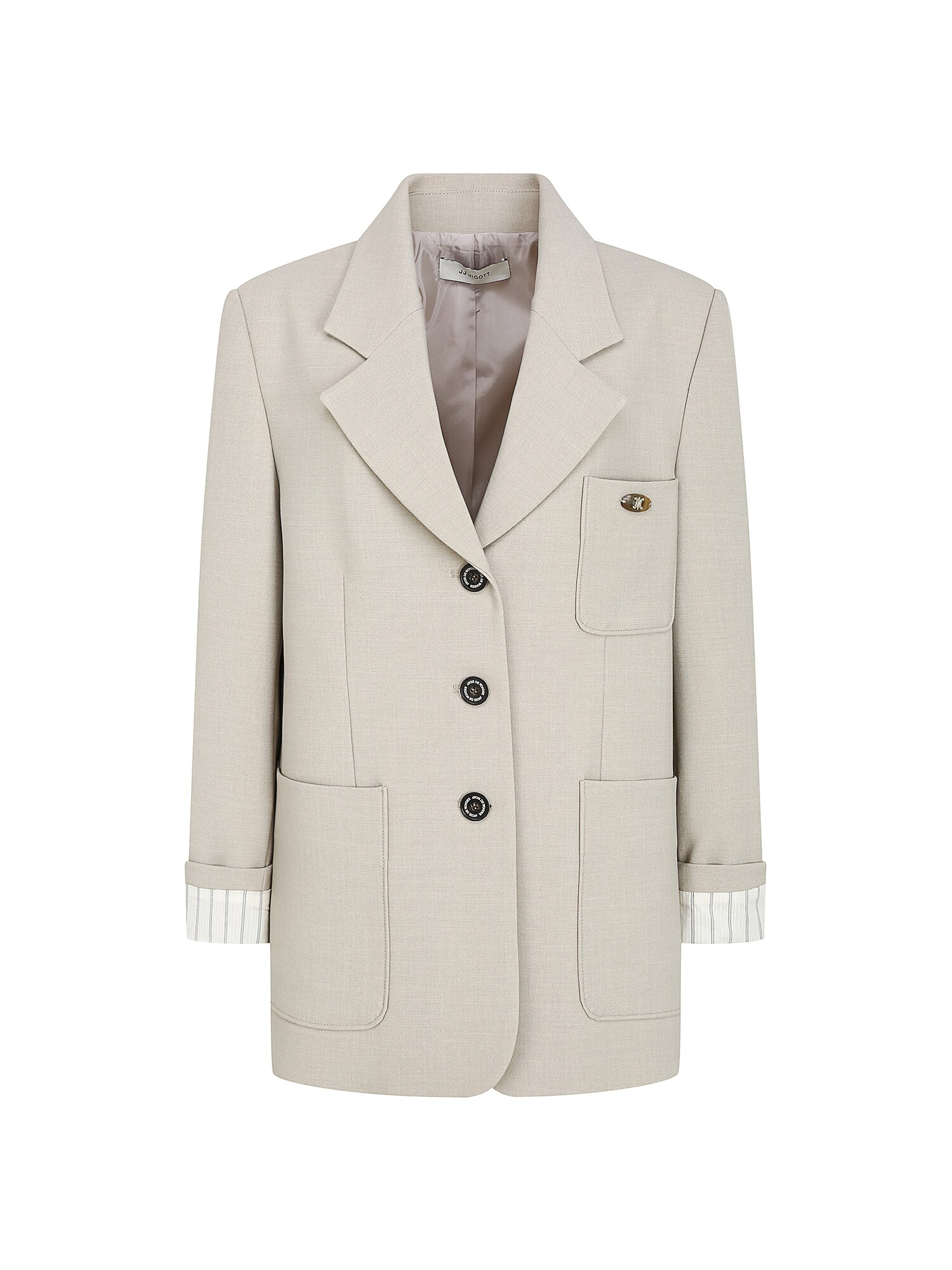 루즈핏 로고 장식 싱글 재킷 (BEIGE)