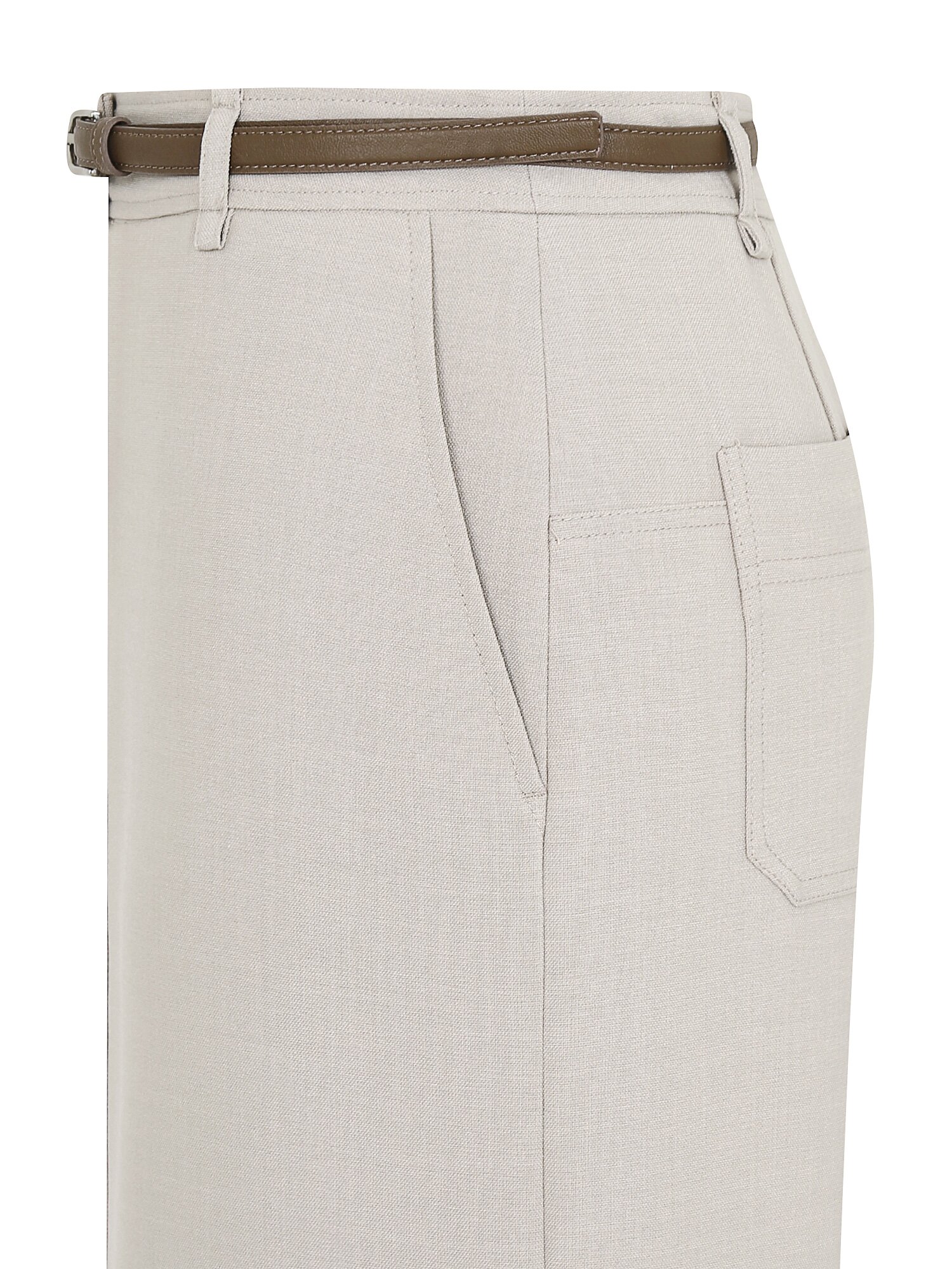 라벨 장식 백 슬릿 H라인 스커트 (BEIGE)