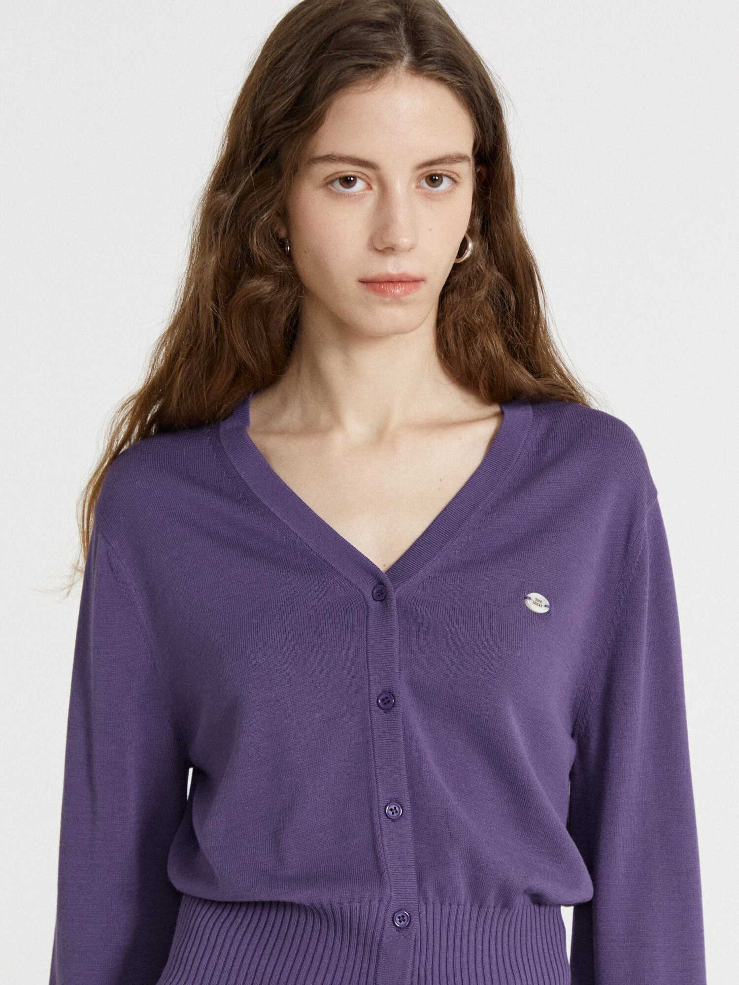 와이드 리브 브이넥 가디건 (PURPLE)