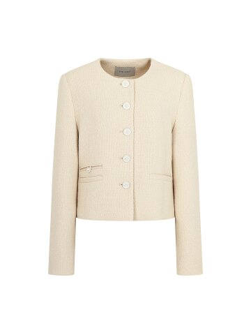 트위드 펄 버튼 크롭 재킷 