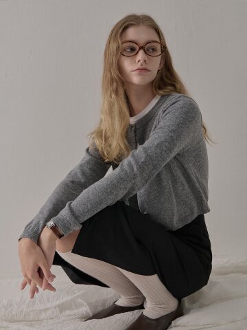 [카미노] ROUND NECK SEMI CROP CARDIGAN GRAY