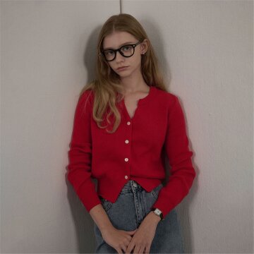 [카미노] SLIT RIBBED KNIT CARDIGAN RED