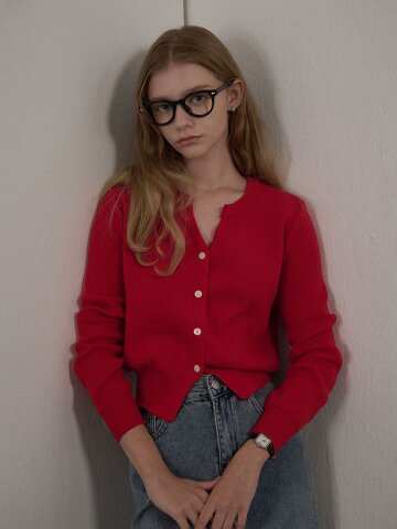 [카미노] SLIT RIBBED KNIT CARDIGAN RED