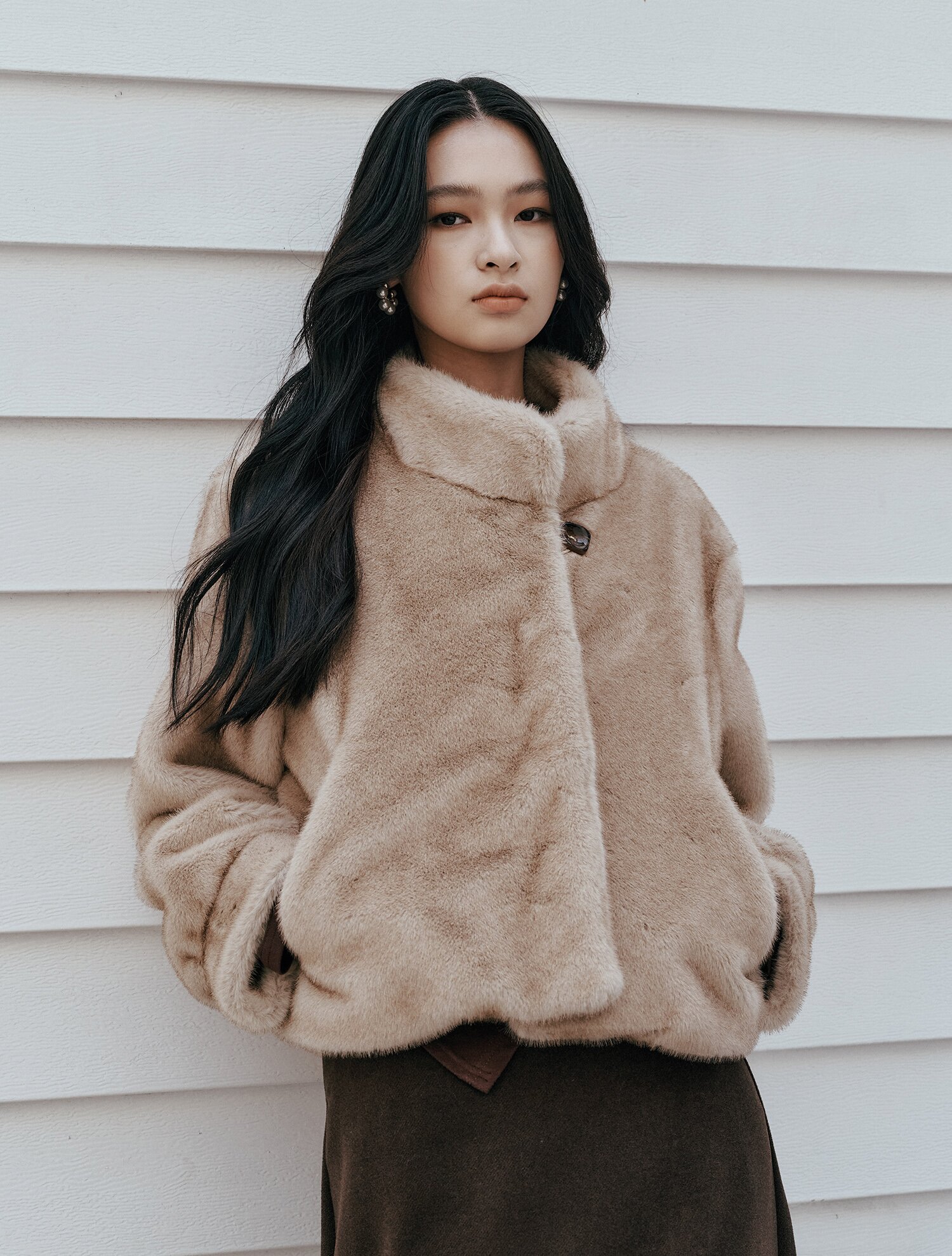 IT_High neck fur jacket_LIGHT BEIGE