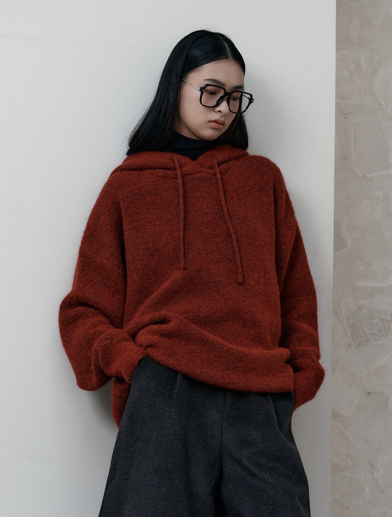 BA_Hoodie knit sweater_RED