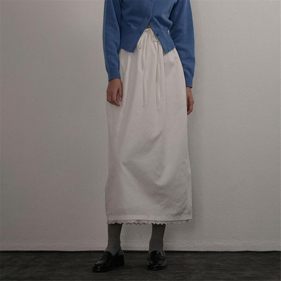 [카미노] LACE BANDING LONG SKIRT WHITE