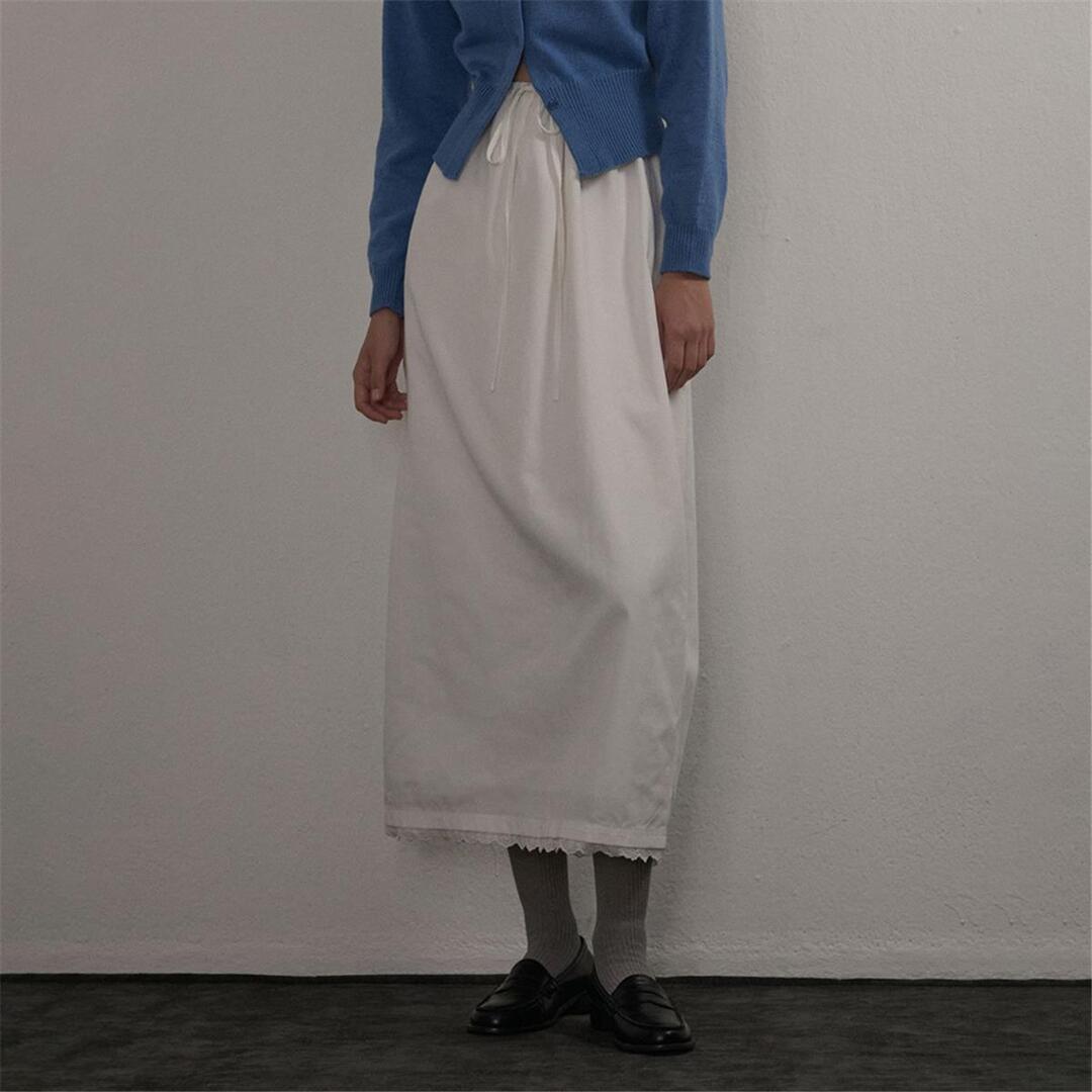[카미노] LACE BANDING LONG SKIRT WHITE