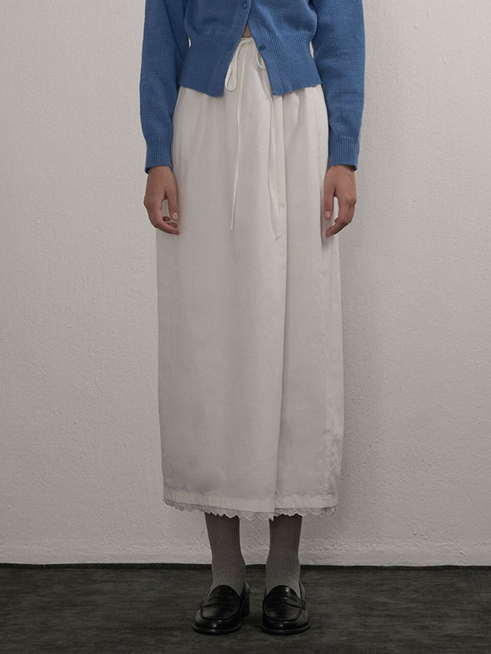 [카미노] LACE BANDING LONG SKIRT WHITE