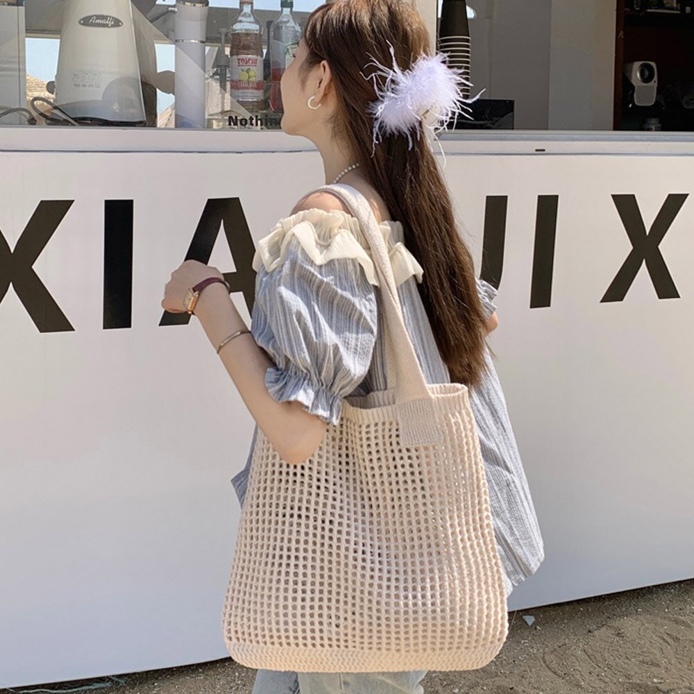 카라우 니트 손뜨개 가방 여름 비치 왕골 휴양지가방 숄더 네트백