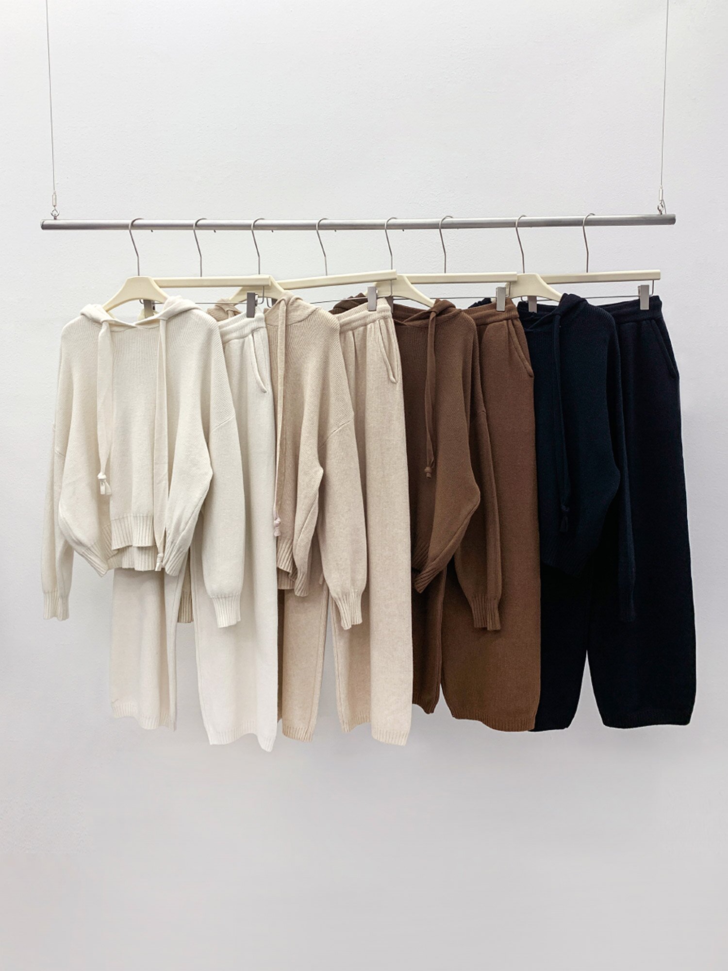 [SET] 루즈핏 후드 티+팬츠 니트 셋업 (4colors)