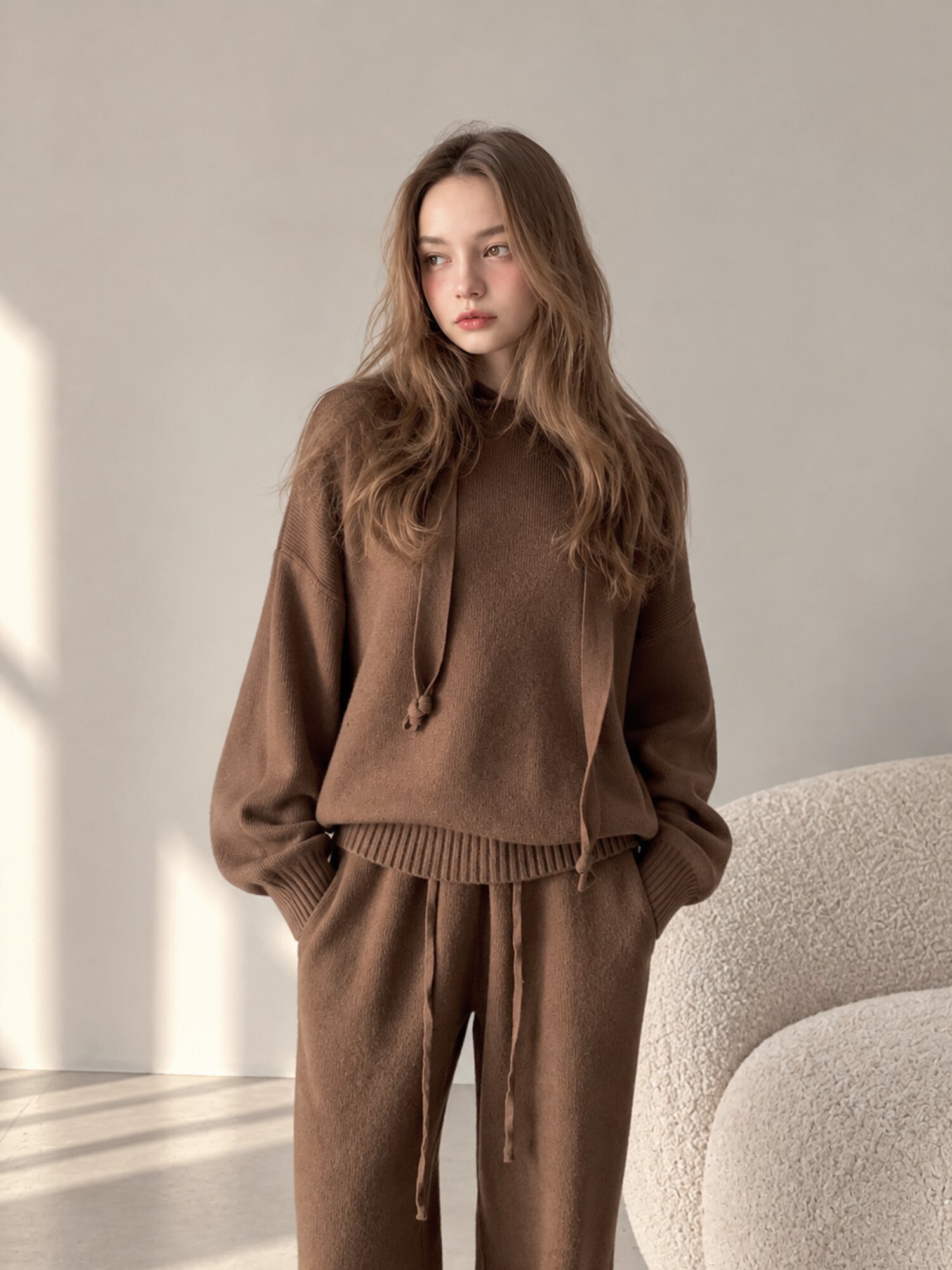 [SET] 루즈핏 후드 티+팬츠 니트 셋업 (4colors)