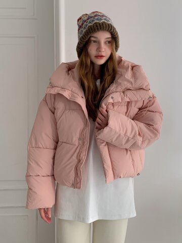 하이넥 후드 숏 푸퍼 패딩 (3colors)