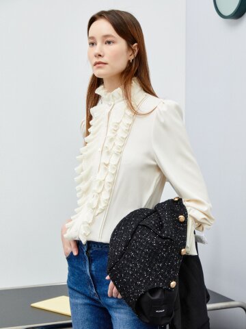 아코디언 러플 레이스 블라우스 