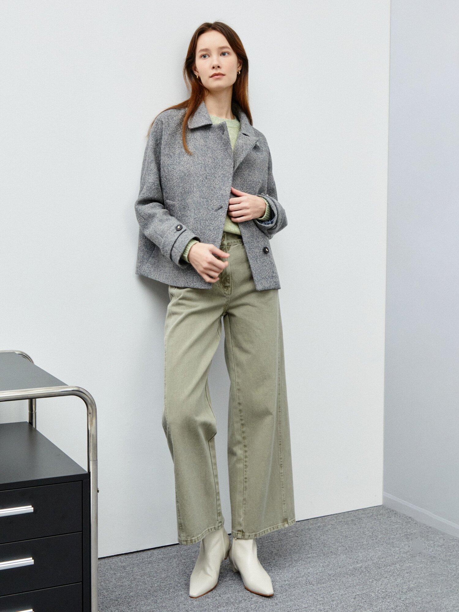 투버튼 와이드 카키 데님팬츠 (KHAKI)