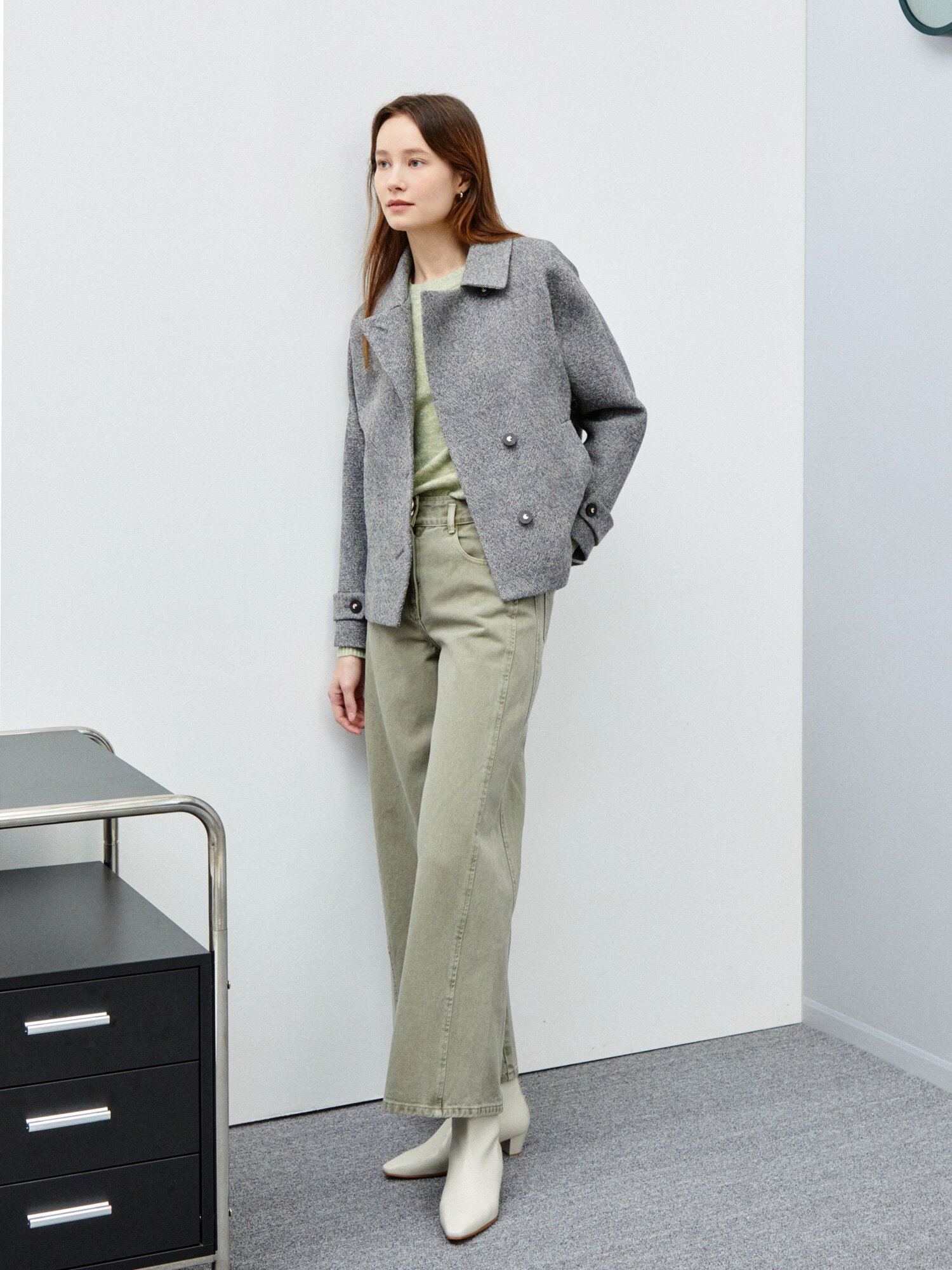 투버튼 와이드 카키 데님팬츠 (KHAKI)