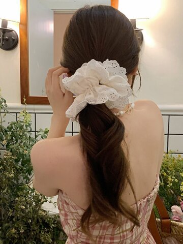 볼륨 레이스자수 펀칭 스크런치 왕 곱창 밴드 머리끈
