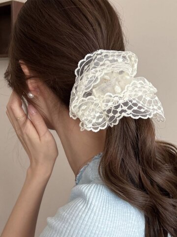 스틴시 레이스 망사 자수 헤어슈슈 스크런치 곱창끈 머리끈