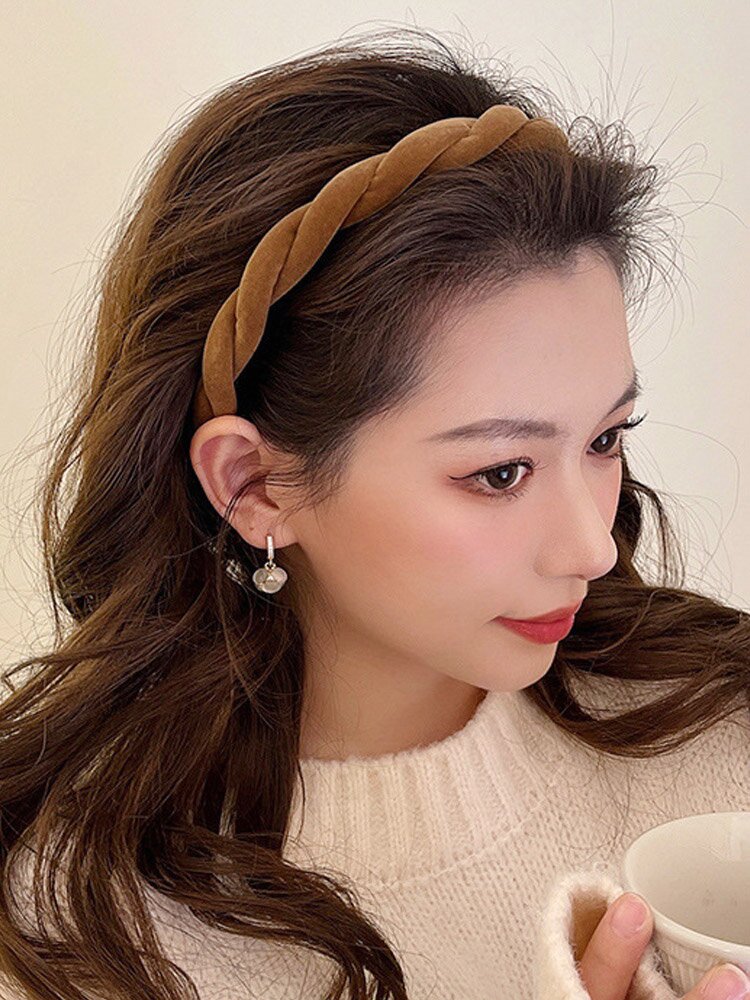 리얼 벨벳 두줄 꽈배기 와이드 꼬임 머리띠 헤어밴드