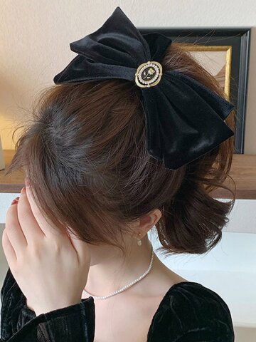 부드러운 벨벳 뒷태 여신 자동헤어핀 블랙 장미 제니 왕리본핀