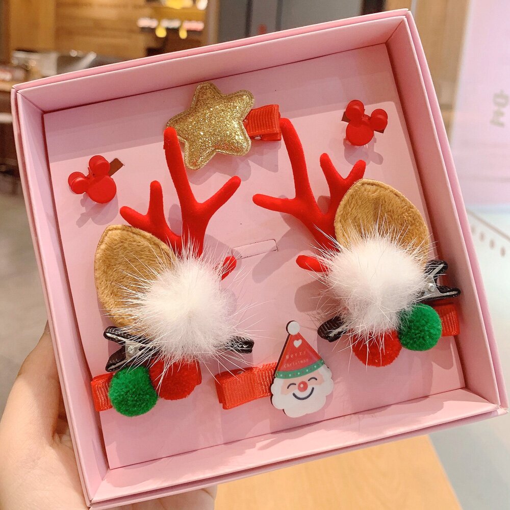 크리스마스 머리핀 루돌프 산타 집게핀