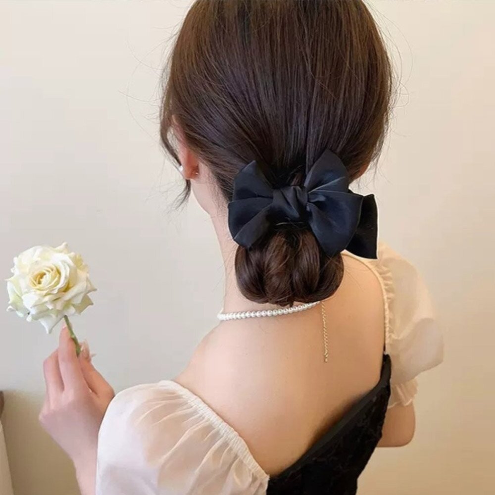 벨리 펄 쉬폰 리본 올림머리 똥머리 헤어 집게핀 포니테일