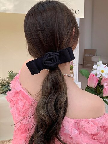 비엔드 새틴 더블 로즈 리본 꽃 헤어 고급 포인트 머리핀