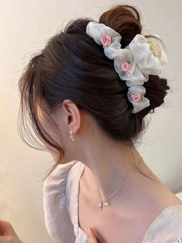 라벨라 쉬폰 장미 반묶음 헤어 올림머리 집게핀