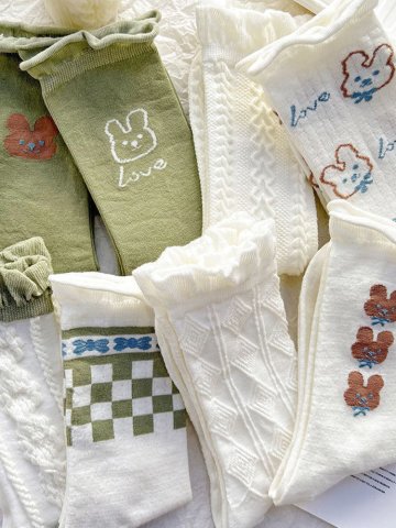 레이스 긴목 무지 골지 중목 8켤레 세트