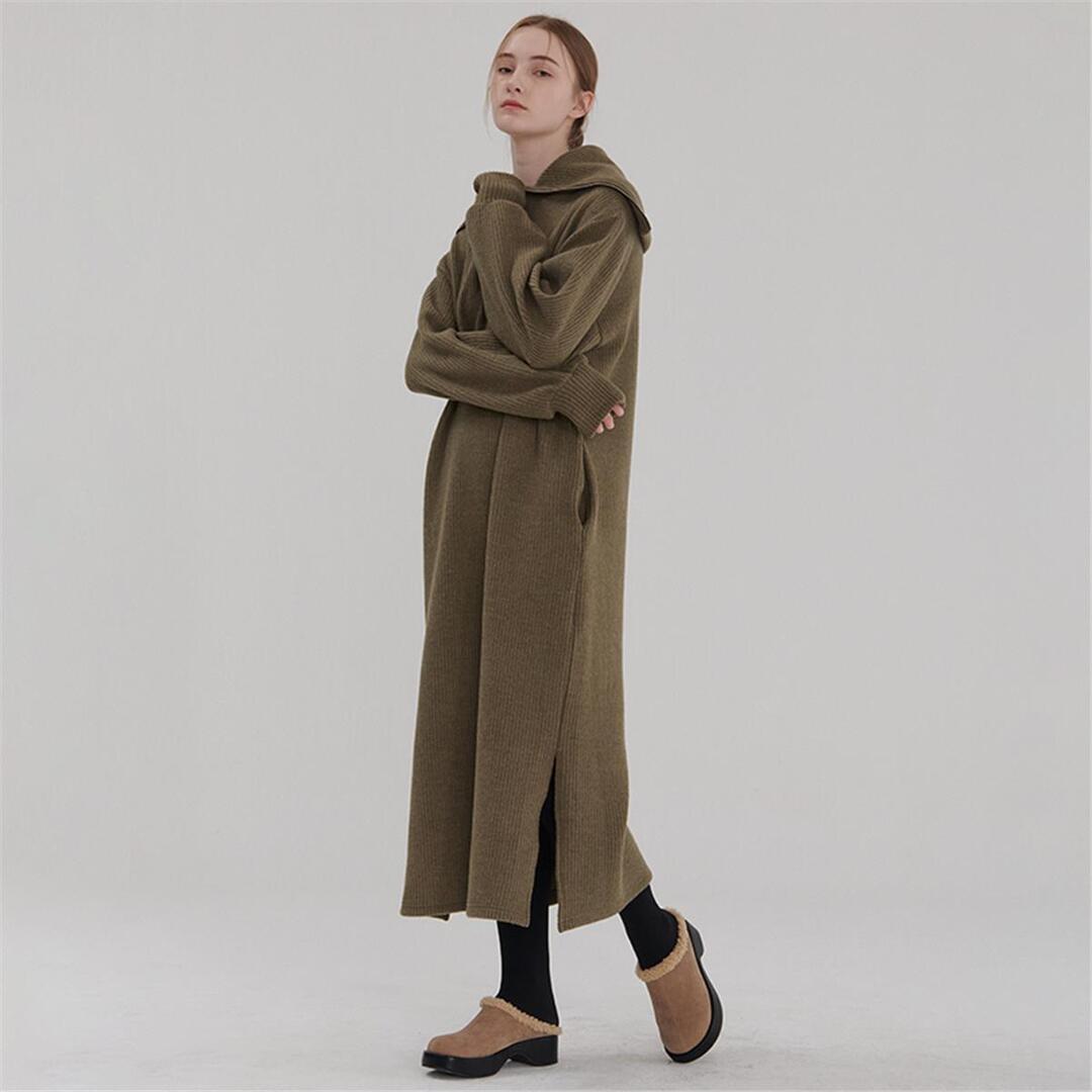 [카미노] RIBBED HALF ZIP-UP KNIT ONEPIECE KHAKI