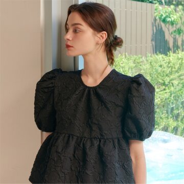 [카미노] SUMMER PUFF HALF SLEEVE BLOUSE BLACK