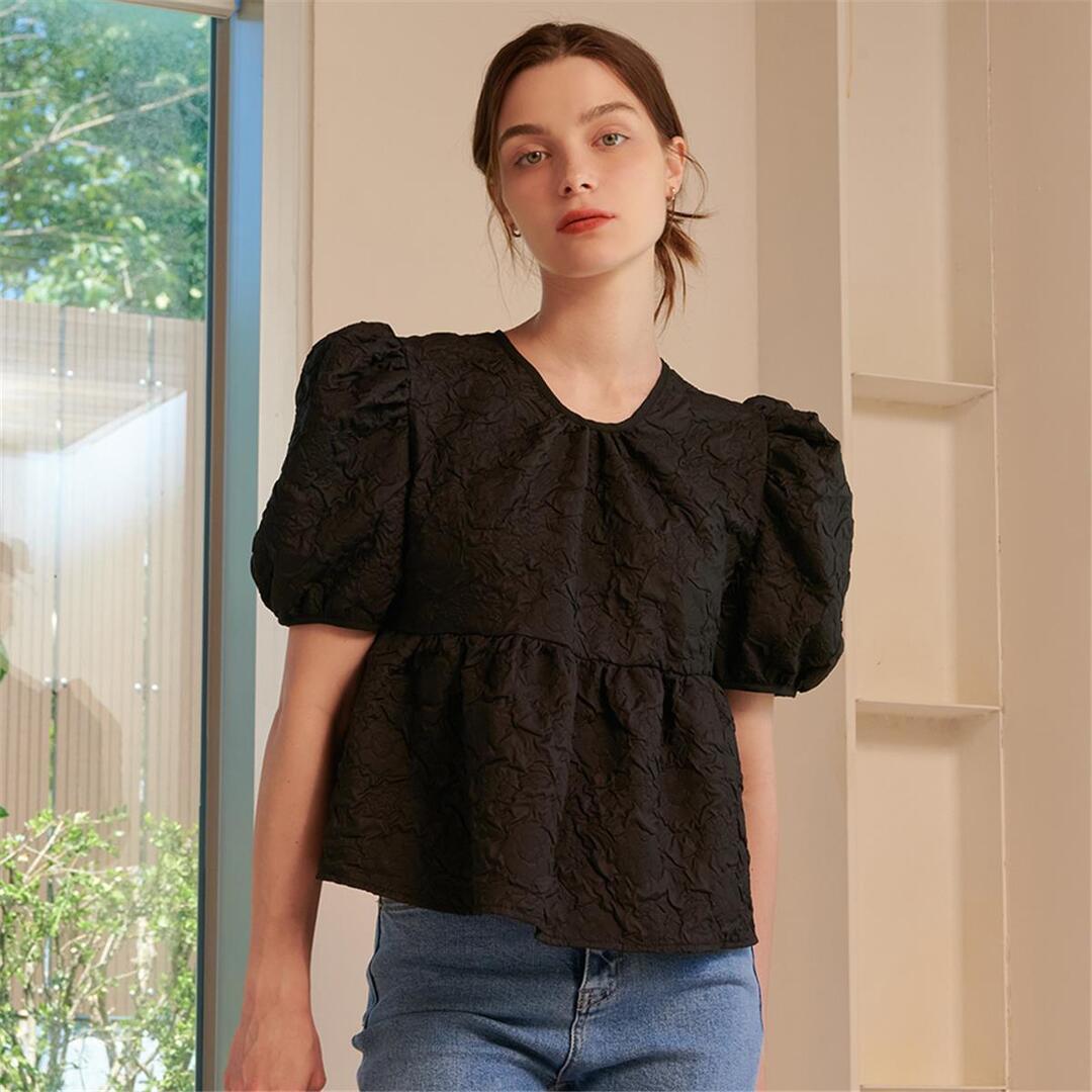[카미노] SUMMER PUFF HALF SLEEVE BLOUSE BLACK