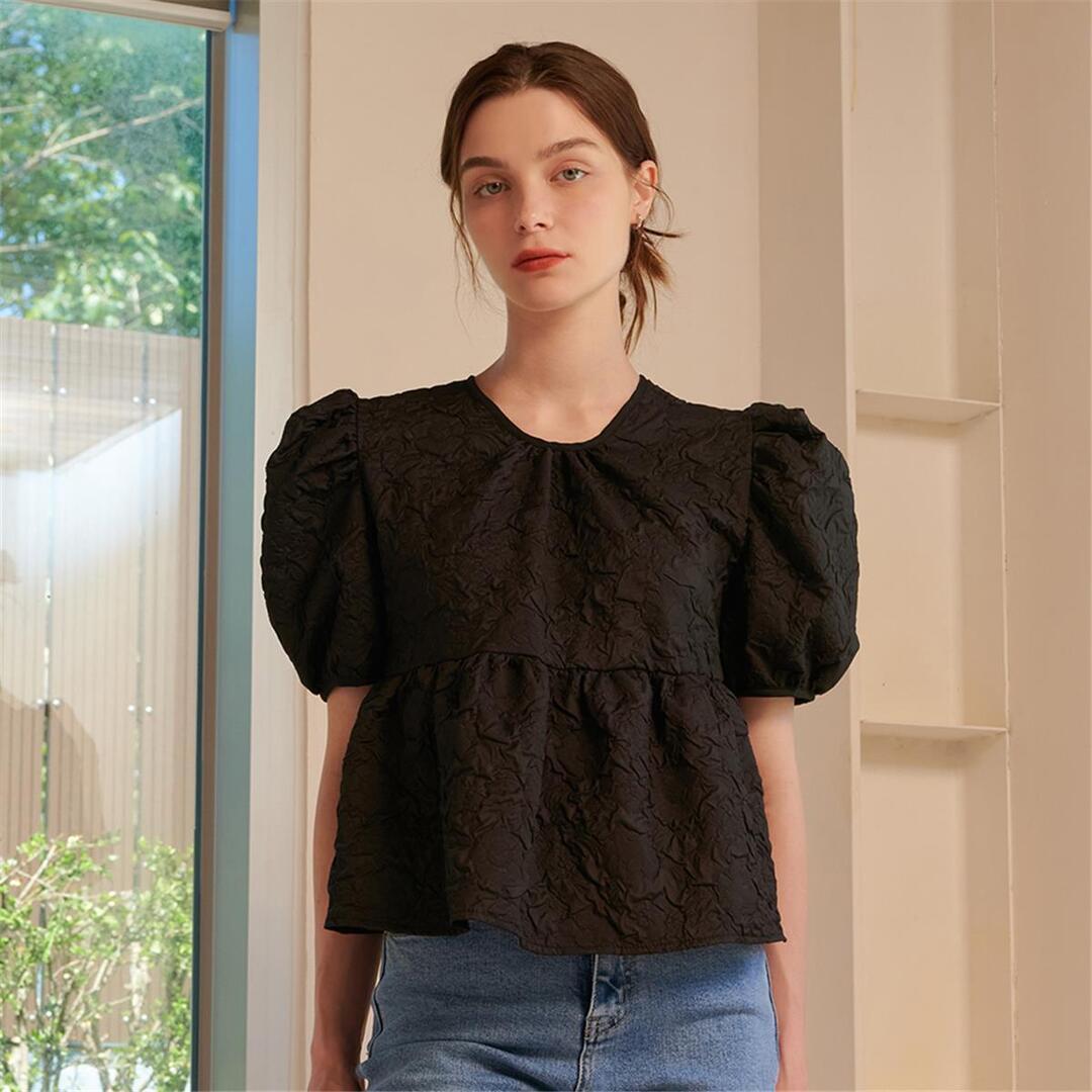 [카미노] SUMMER PUFF HALF SLEEVE BLOUSE BLACK