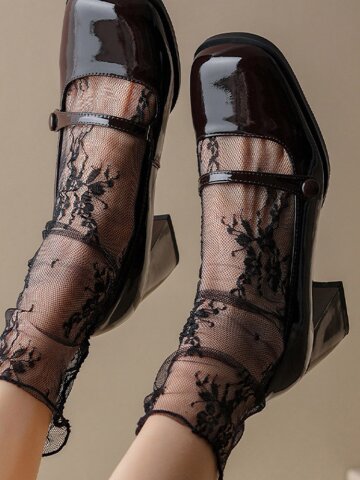 캐린 프릴 자수 시스루 망사 무압박 여름 스타킹 양말